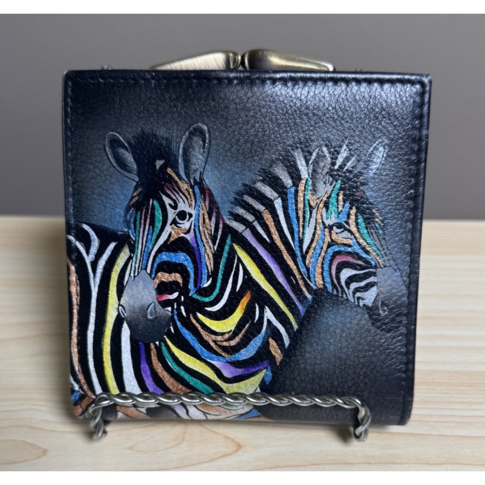 EUC Anuschka Two Fold Wallet with Clasp Coin Pocket in "Midnight Zebra"